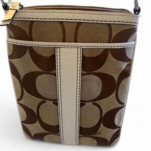 Coach Brown/Tan Signature Crossbody with Cream Trim